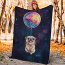 Pug Dog Watercolor Star Night Premium Blanket