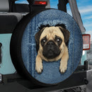 Peek-a-Boo Pug in Denim Jeep Car Spare Tire Cover