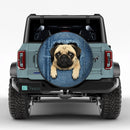 Peek-a-Boo Pug in Denim Jeep Car Spare Tire Cover