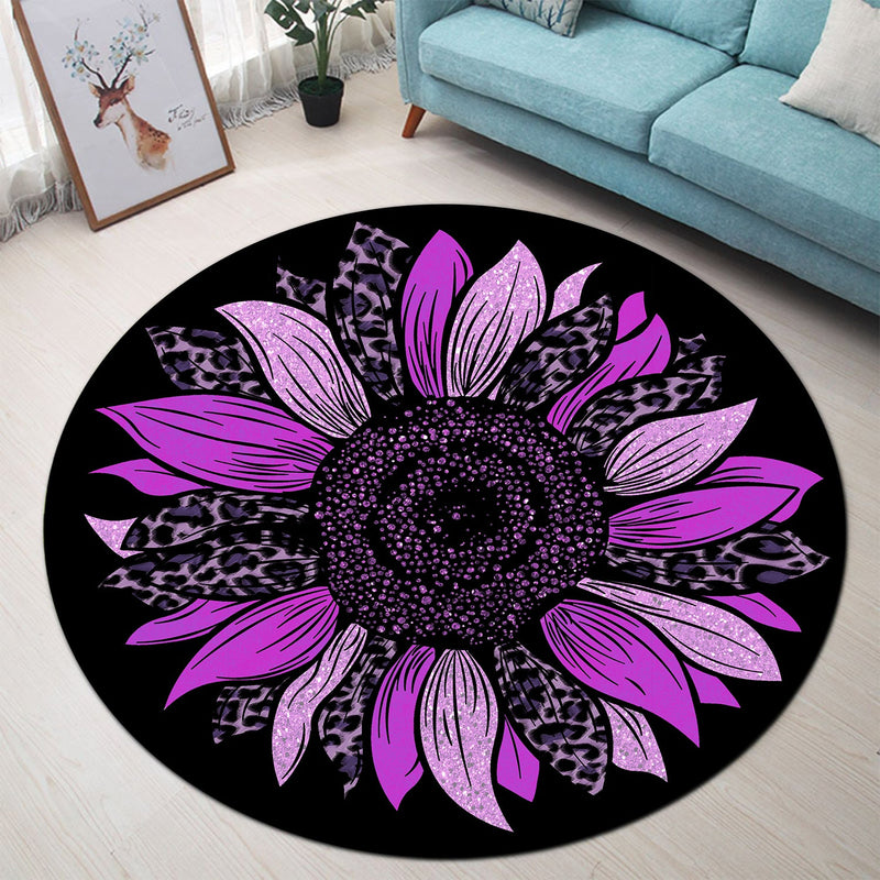 Purple 1 Cheetah Sunflower Round Rug