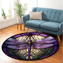 Purple Dragonfly Stained Glass Round Rug
