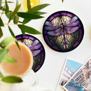 Purple Dragonfly Stained Glass Decor Coaster - Gift Idea