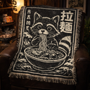Raccoon Ramen Japanese Woven Throw Blanket
