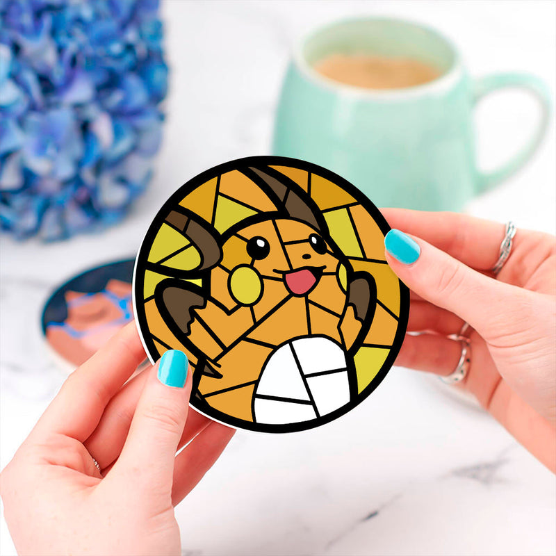 Raichu Pokemon Stained Glass Decor Coaster - Gift Idea