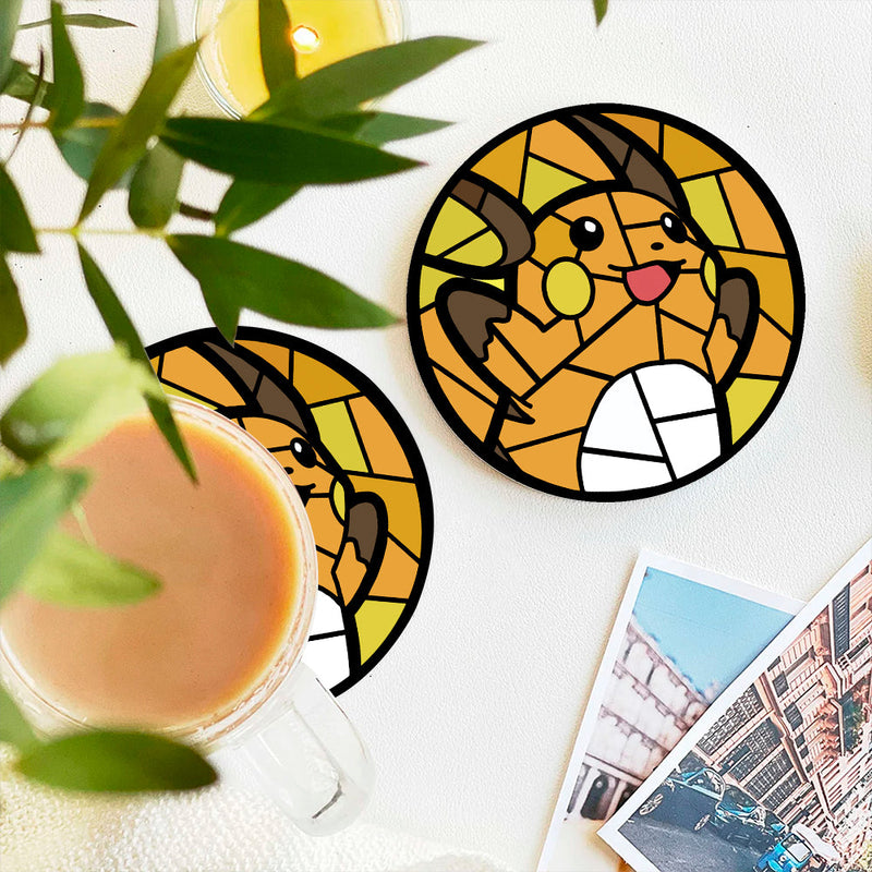 Raichu Pokemon Stained Glass Decor Coaster - Gift Idea
