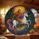 Rainbow Legend Bigfoot and Unicorn Stained Glass Suncatcher