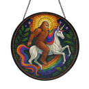 Rainbow Legend Bigfoot and Unicorn Stained Glass Suncatcher