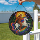 Rainbow Legend Bigfoot and Unicorn Stained Glass Suncatcher