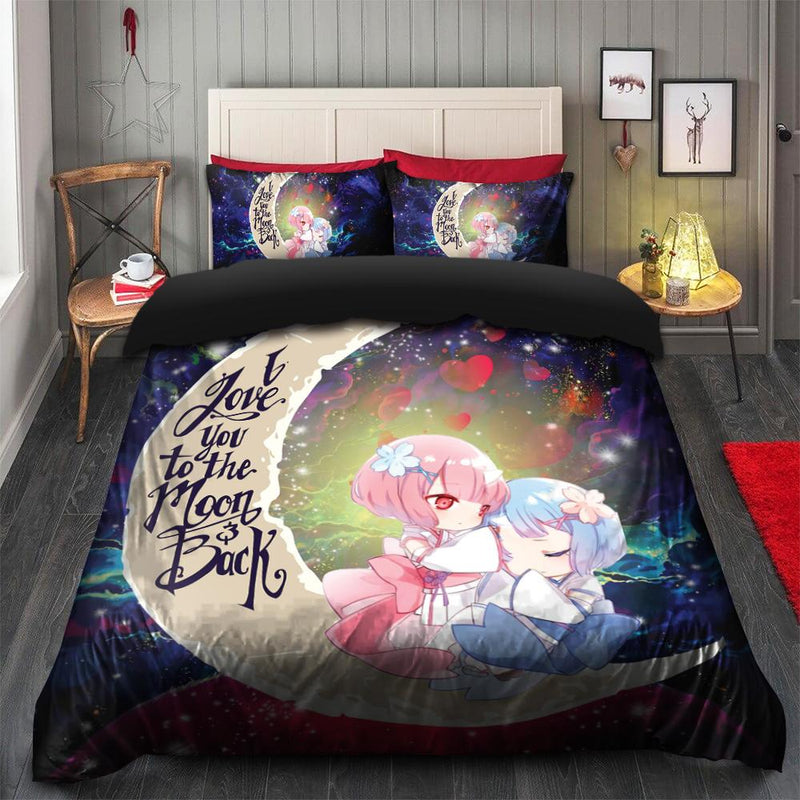 Ram And Rem Re Zero Love You To The Moon Galaxy Bedding Set Duvet Cover And 2 Pillowcases Nearkii