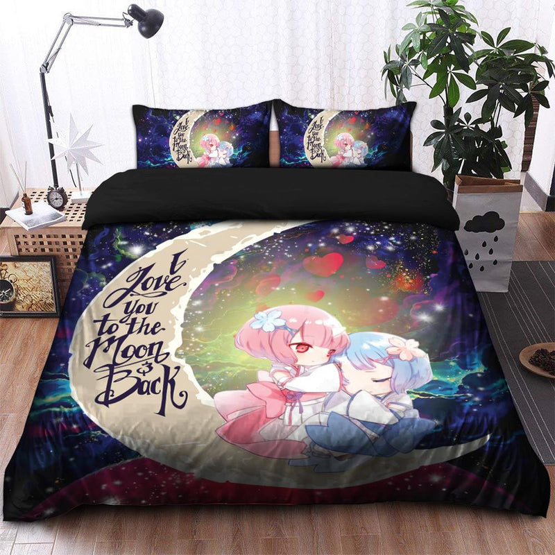 Ram And Rem Re Zero Love You To The Moon Galaxy Bedding Set Duvet Cover And 2 Pillowcases Nearkii