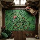 Rayquaza Pokemon Stained Glass Rectangular Area Rug