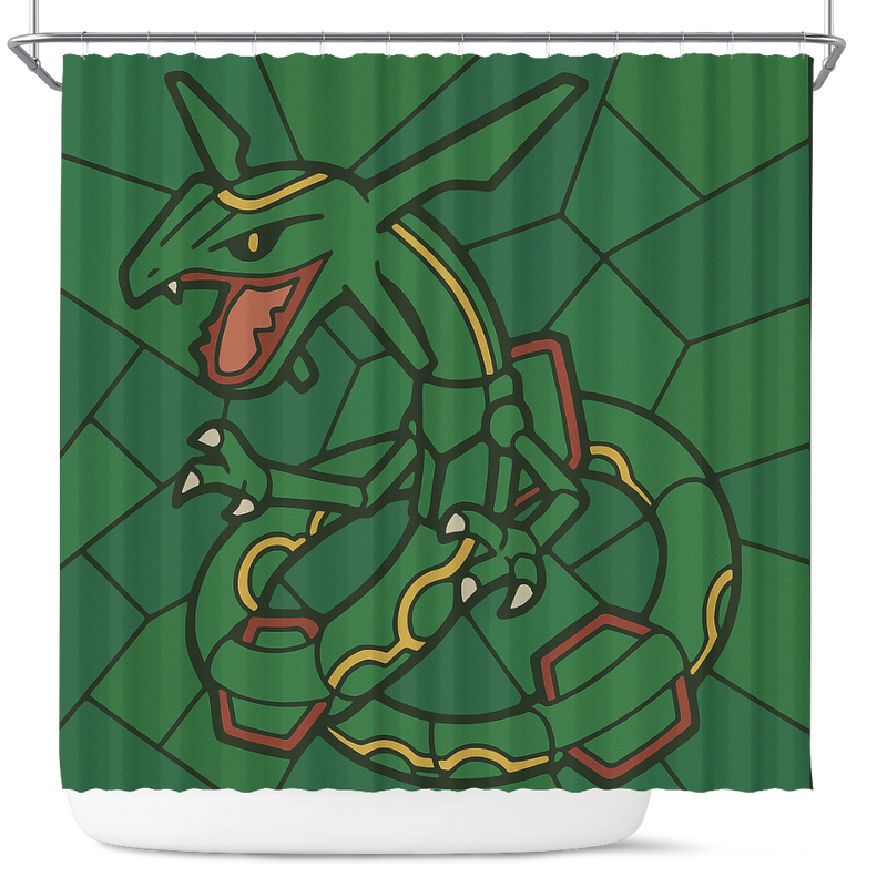 Rayquaza Pokemon Stained Glass Pokemon Shower Curtain