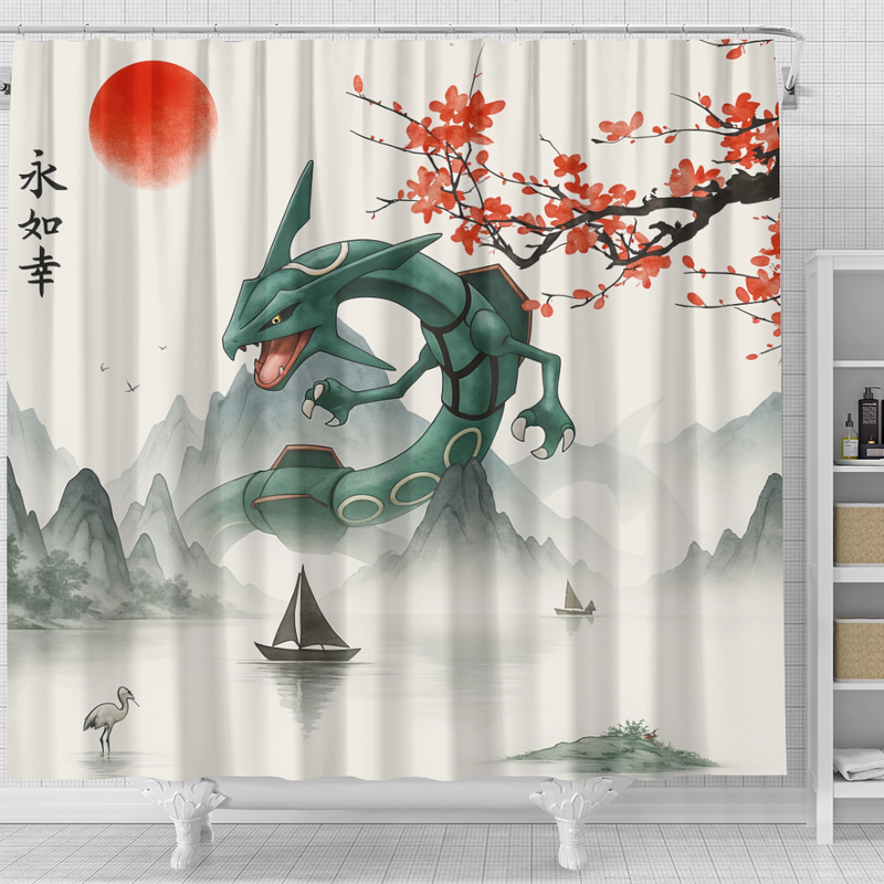 Rayquaza Pokemon In The Japan Landscape Shower Curtain