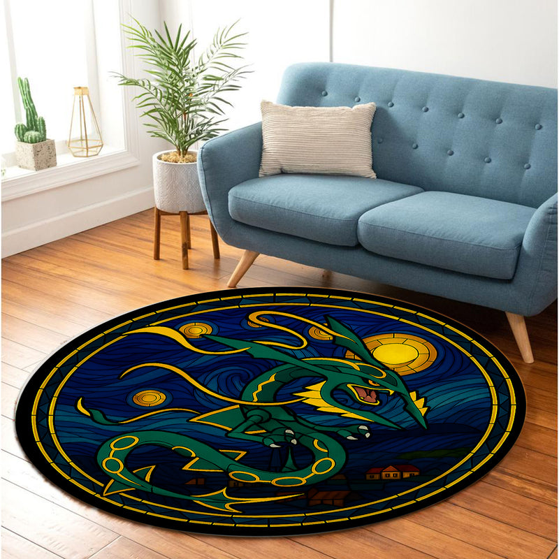 Mega Rayquaza Pokemon Starry Night Round Rug