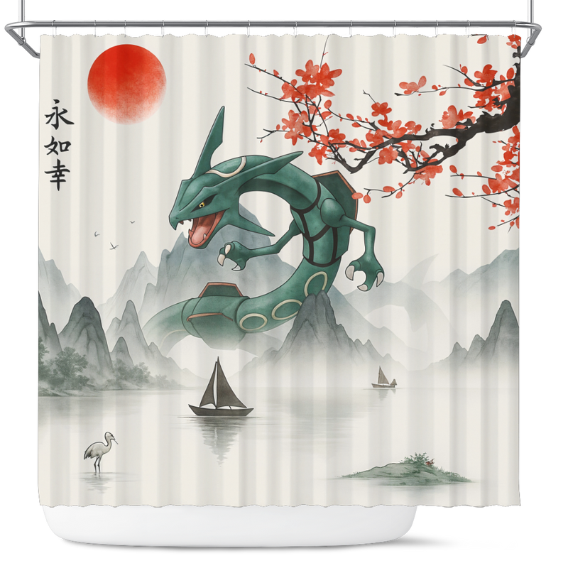 Rayquaza Pokemon In The Japan Landscape Shower Curtain