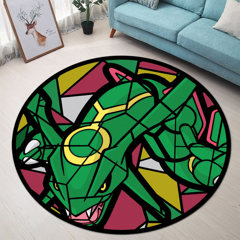Rayquaza Pokemon Stained Glass Round Rug