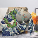 Rayquaza Vs Dyoxic Pokemon The Great Wave Premium Blanket