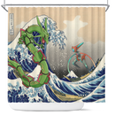 Rayquaza vs Dyoxic Pokemon The Great Wave Shower Curtain