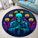 Reaper Skull With Candle Stained Stained Glass Round Rug