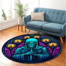 Reaper Skull With Candle Stained Stained Glass Round Rug