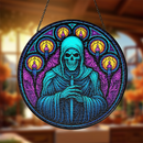 Reaper Skull With Candle Stained Glass Suncatcher