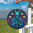 Reaper Skull With Candle Stained Glass Suncatcher