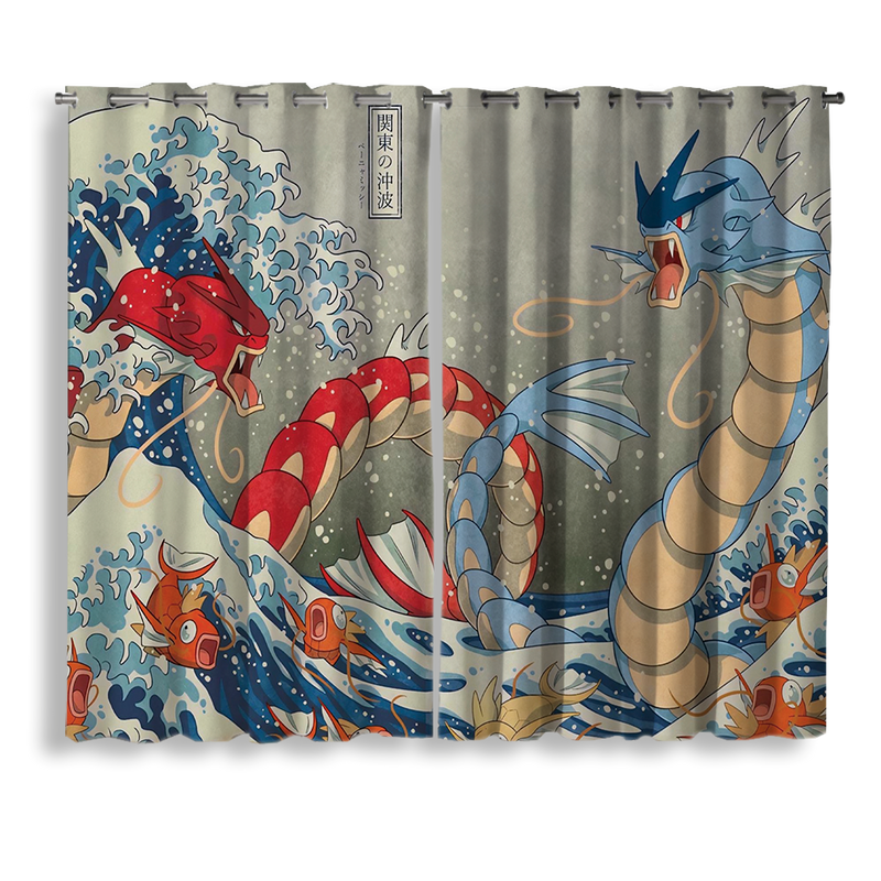 Red Vs Blue Gyarados Pokemon The Great Wave Japan Window Curtain