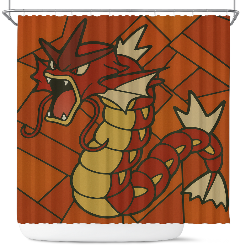 Red Gyarados Stanied Glass Pokemon Shower Curtain