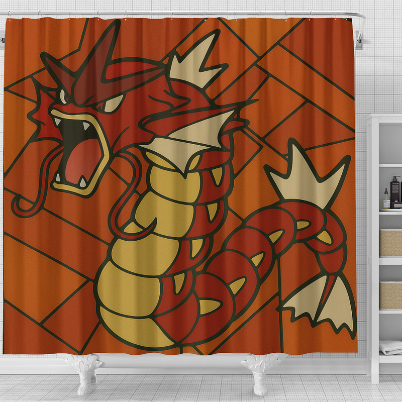 Red Gyarados Stanied Glass Pokemon Shower Curtain