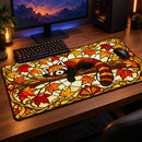 Red Panda Autumn Stained Glass Desk Mat