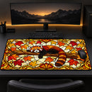 Red Panda Autumn Stained Glass Desk Mat