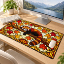 Red Panda Autumn Stained Glass Desk Mat