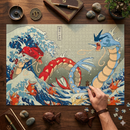 Red Vs Blue Gyarados Pokemon The Great Wave Japan Jigsaw Puzzle