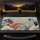 Red Vs Blue Gyarados Pokemon The Great Wave Japan Desk Mat