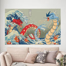 Red Vs Blue Gyarados Pokemon The Great Wave Japan - Living Room - Canvas Wall Art - Print - Wall Decor