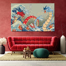 Red Vs Blue Gyarados Pokemon The Great Wave Japan - Living Room - Canvas Wall Art - Print - Wall Decor