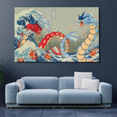 Red Vs Blue Gyarados Pokemon The Great Wave Japan - Living Room - Canvas Wall Art - Print - Wall Decor