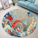 Red Vs Blue Gyarados Pokemon The Great Wave Japan Round Rug
