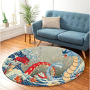 Red Vs Blue Gyarados Pokemon The Great Wave Japan Round Rug