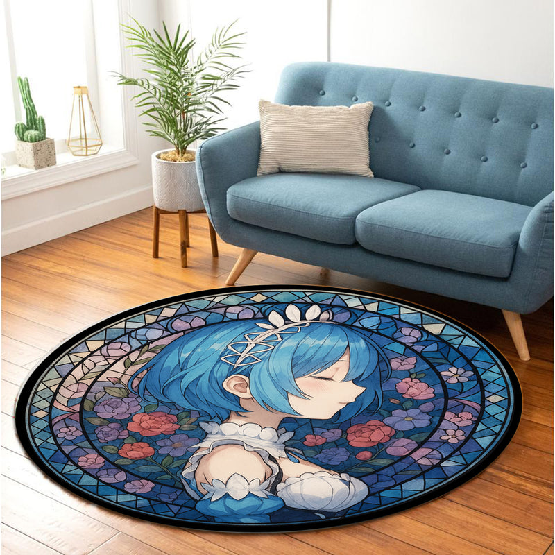Rem From The Anime ReZero Starting Life In Another World Stained Glass Round Rug