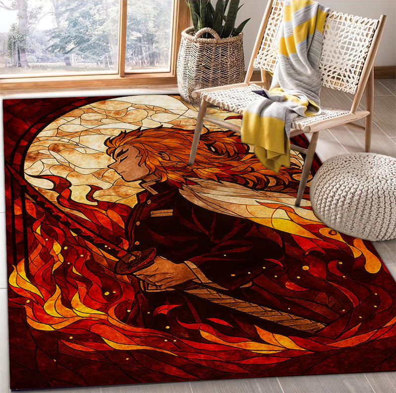Rengoku Stained Glass Demon Slayer Rectangular Area Rug
