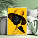 Retro Black Woman Surreal Art Yellow Hat - Living Room - Canvas Wall Art - Print - Wall Decor