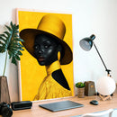 Retro Black Woman Surreal Art Yellow Hat - Living Room - Canvas Wall Art - Print - Wall Decor