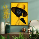 Retro Black Woman Surreal Art Yellow Hat - Living Room - Canvas Wall Art - Print - Wall Decor