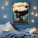 Retro Black Woman Surreal Cloud - Living Room - Canvas Wall Art - Print - Wall Decor