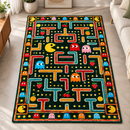 Retro Pac Man Maze Black Rectangular Area Rug