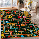 Retro Pac Man Maze Black Rectangular Area Rug