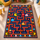 Retro Pac Man Maze Blue Rectangular Area Rug