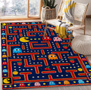 Retro Pac Man Maze Blue Rectangular Area Rug