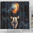 Rhino Watercolor Star Night Shower Curtain